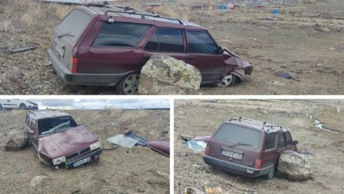 Erzurum'da otomobil, şarampole yuvarlandı!