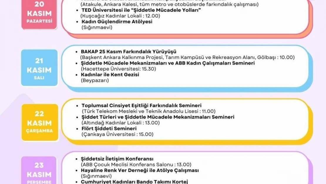 Ankara Büyükşehir Belediyesinden 'Kadına Yönelik Şiddete Karşı Uluslararası Mücadele Haftası'na özel etkinlik