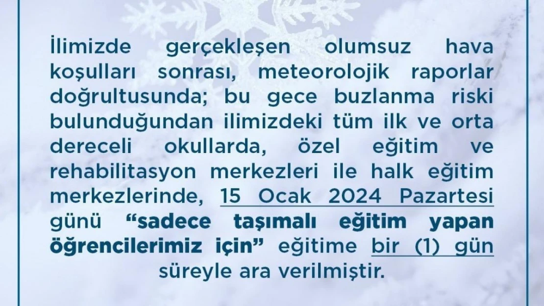 Artvin'de taşımalı eğitime 1 gün ara verildi