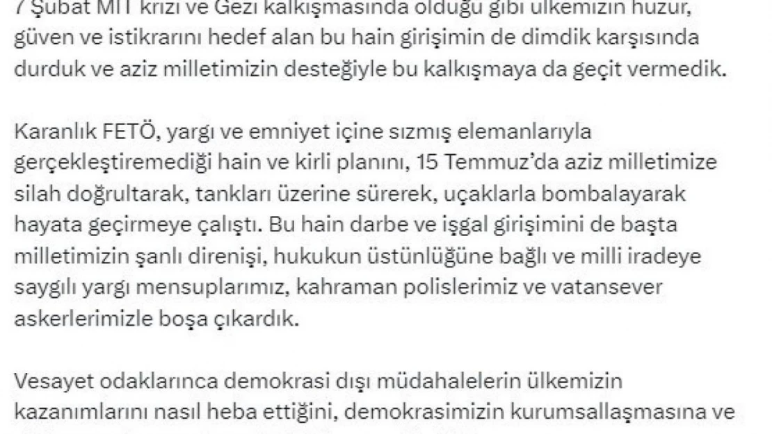 Bakan Tunç: '(17-25 Aralık süreci) FETÖ mensuplarının hukuka aykırı ve sahte delillerle hükümeti ve milli iradeyi hedef aldığı hain bir darbe girişimidir'