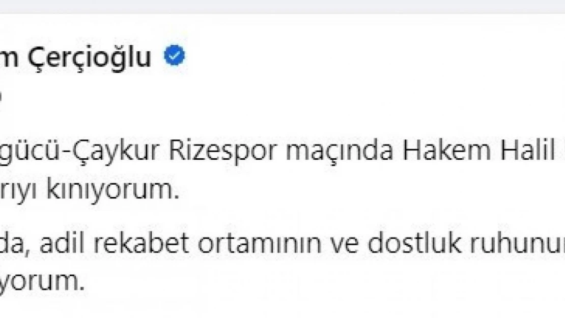 Başkan Çerçioğlu: 'Türk sporunda, adil rekabet ortamının ve dostluk ruhunun devam etmesini diliyorum'