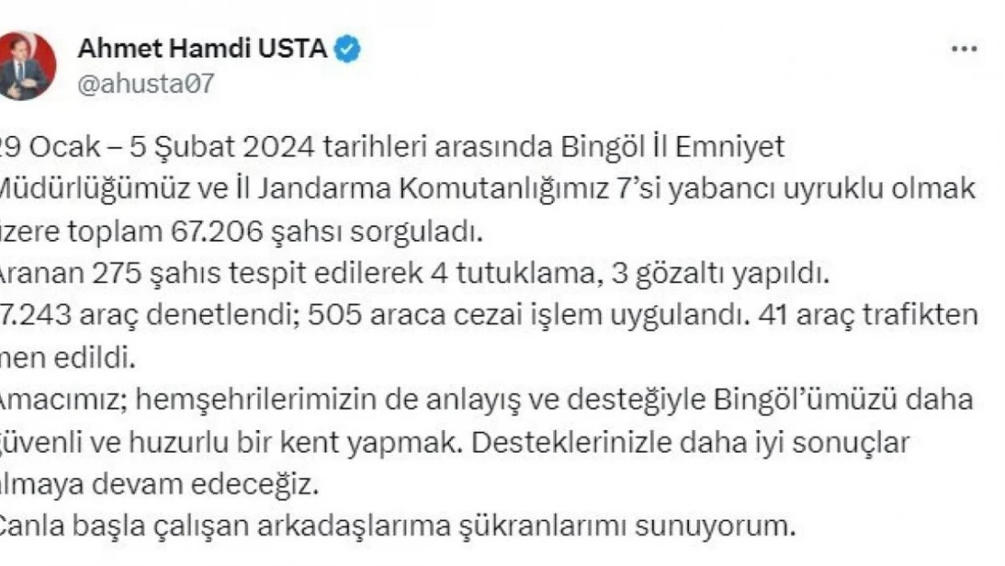 Bingöl'de 67 bin şahıs sorgulandı aranan 4 şüpheli tutuklandı