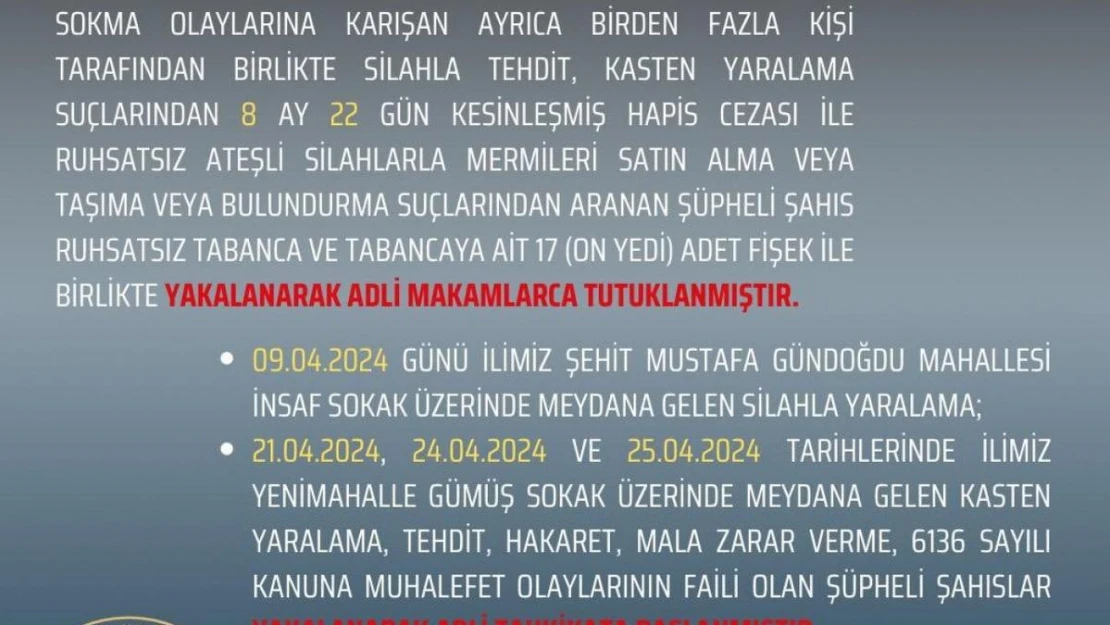 Bingöl'de asayiş şube müdürlüğü nisan ayı faaliyetlerini açıkladı