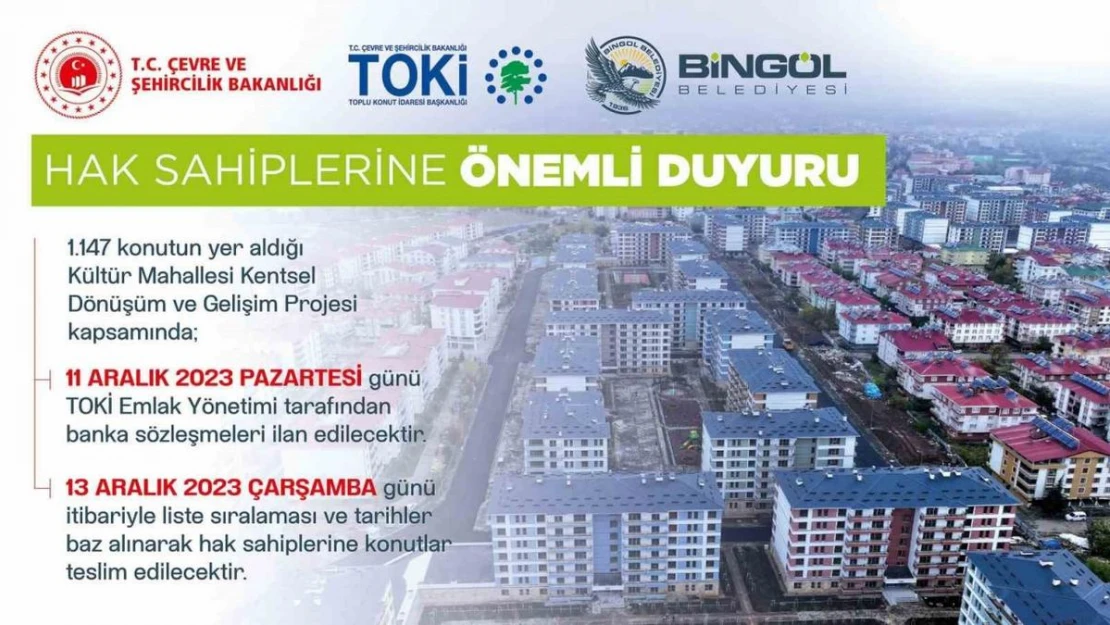 Bingöl'de kentsel dönüşümde teslimat süreci başladı