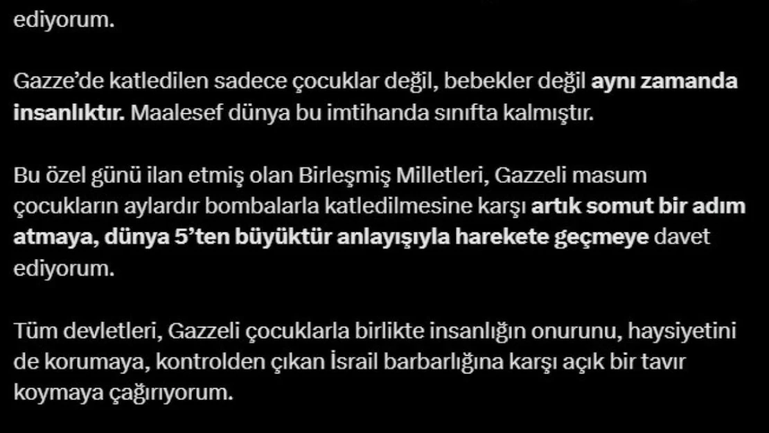 Cumhurbaşkanı Erdoğan'dan Dünyaya Gazze çağrısı