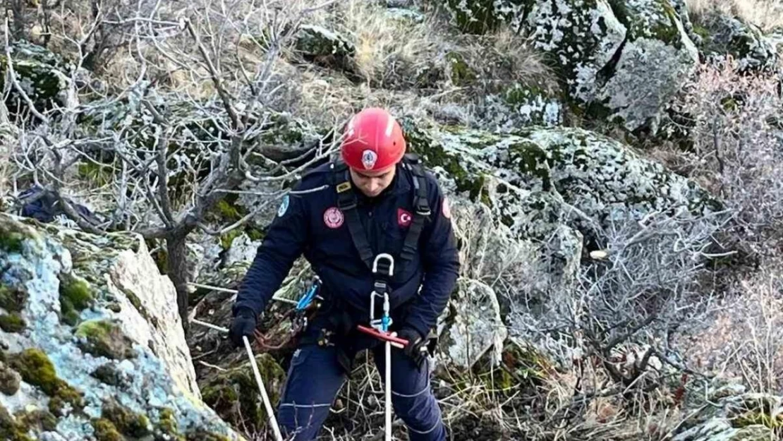 Dağlık alanda uçuruma yuvarlanan 5 keçiyi itfaiye kurtardı