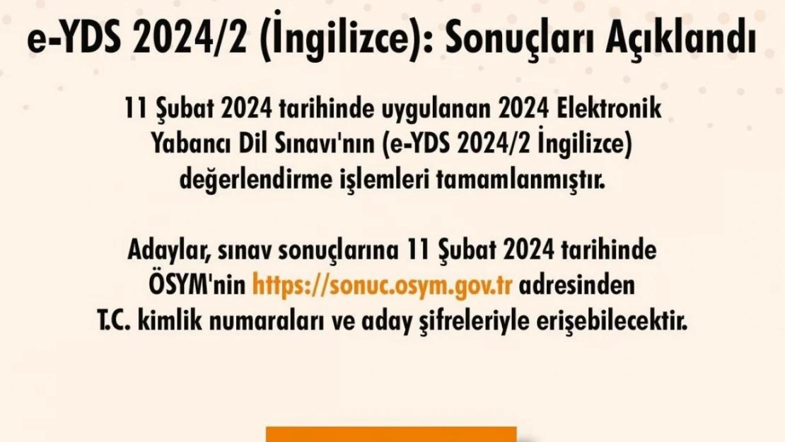 e-YDS İngilizce sonuçları açıkladı