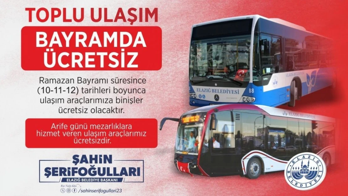 Elazığ Belediyesi'nden ücretsiz ulaşım hizmeti