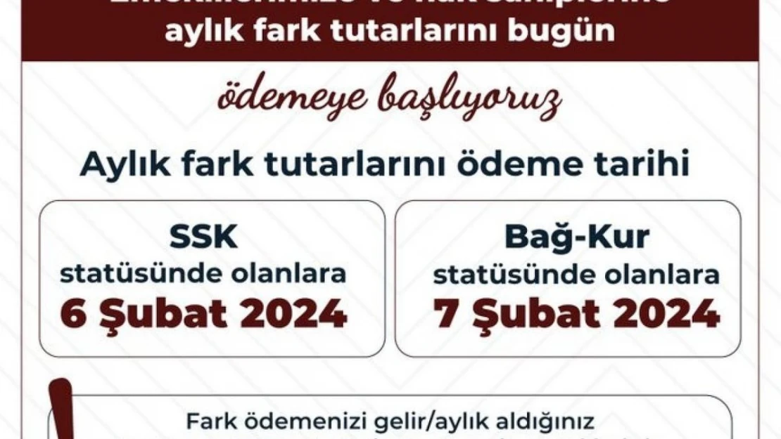 Emekli aylık farkları ödenmeye başlandı