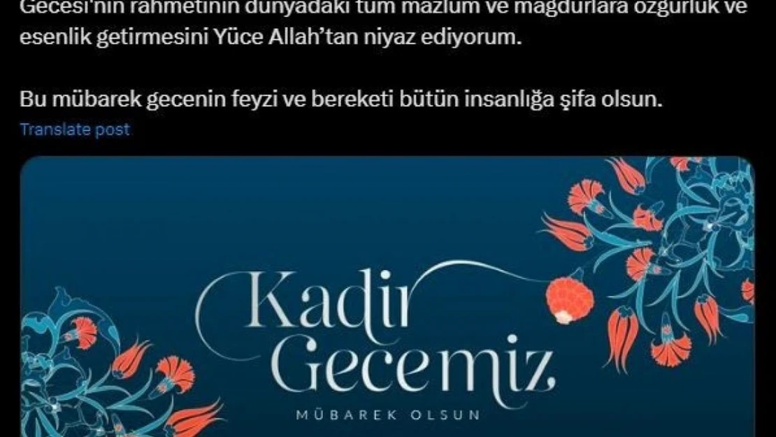 Emine Erdoğan'dan Kadir Gecesi mesajı