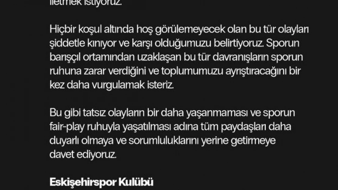 Eskişehirspor'dan hakem Halil Umut Meler'e yapılan saldırıya kınama mesajı