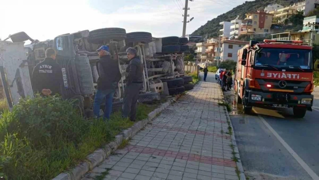 Freni patlayan harfiyat kamyonu yan yattı: 1 yaralı