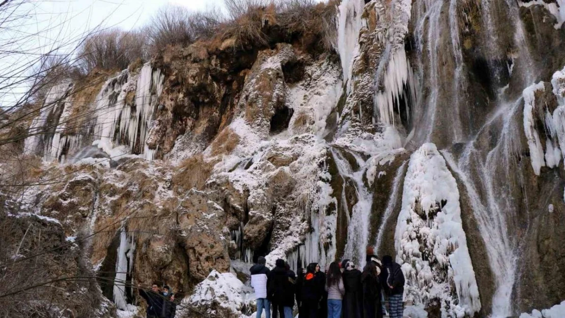 Girlevik Şelalesi dondu, görenler hayran kaldı