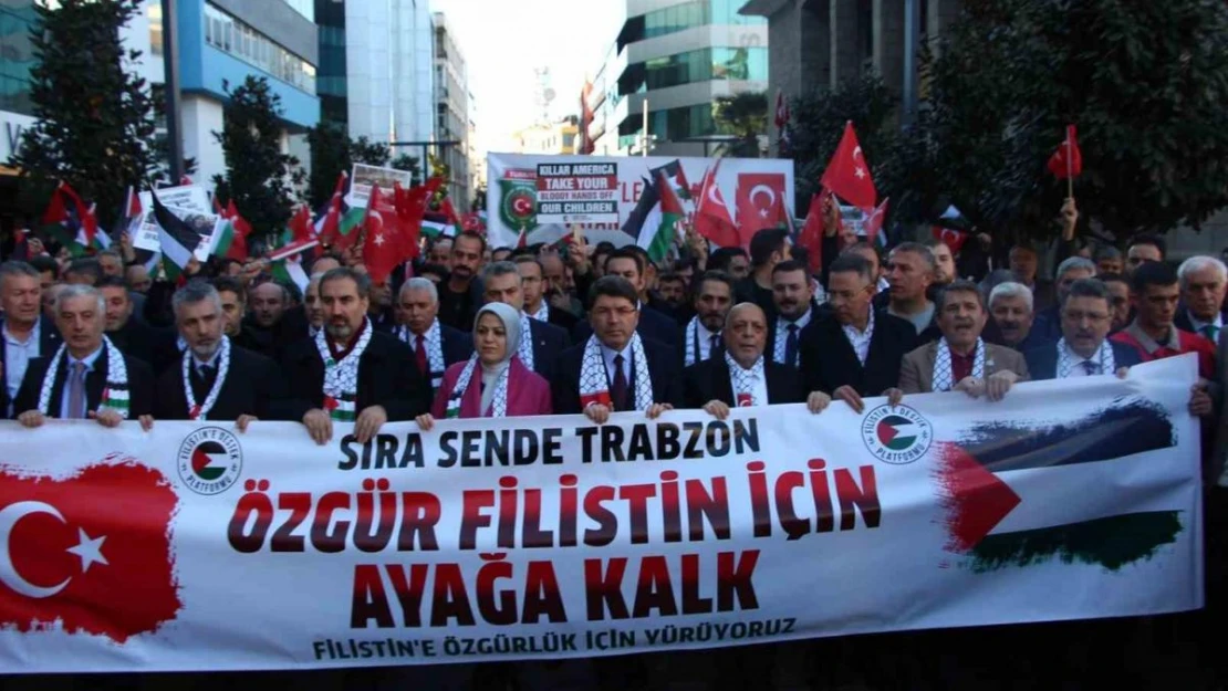 HAK-İŞ Filistin'e destek için Trabzon'da miting düzenledi