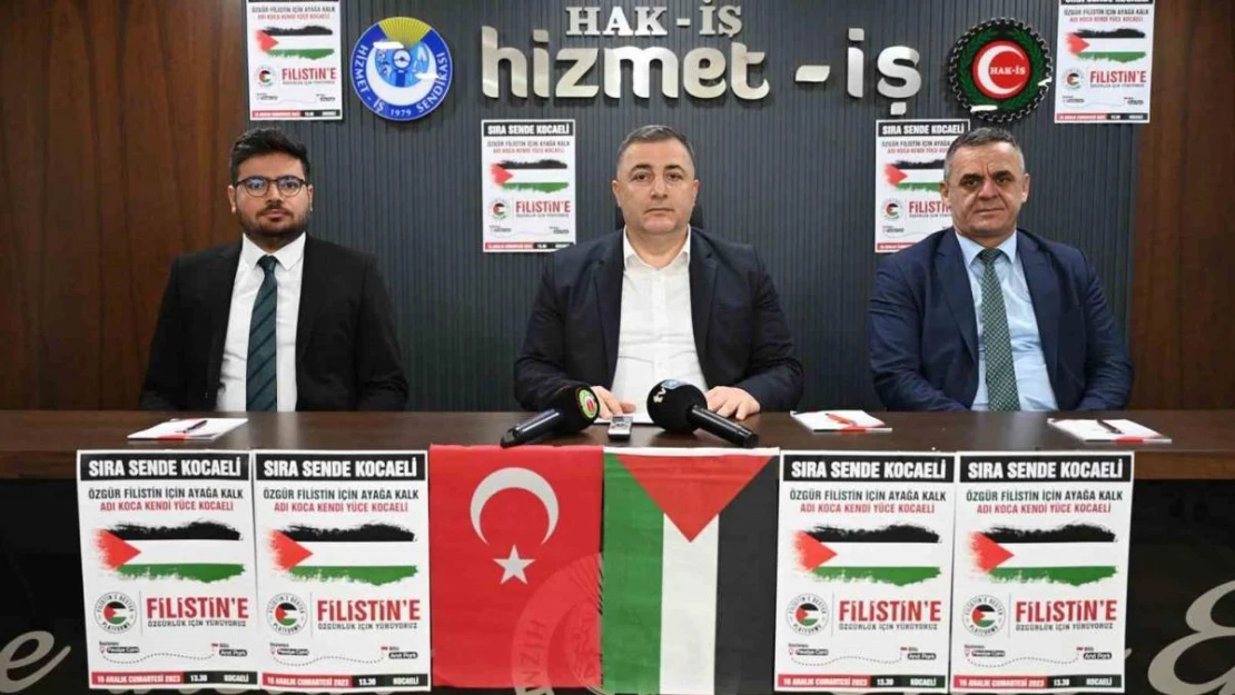 HAK-İŞ'ten Kocaeli'de Filistin'e destek mitingi