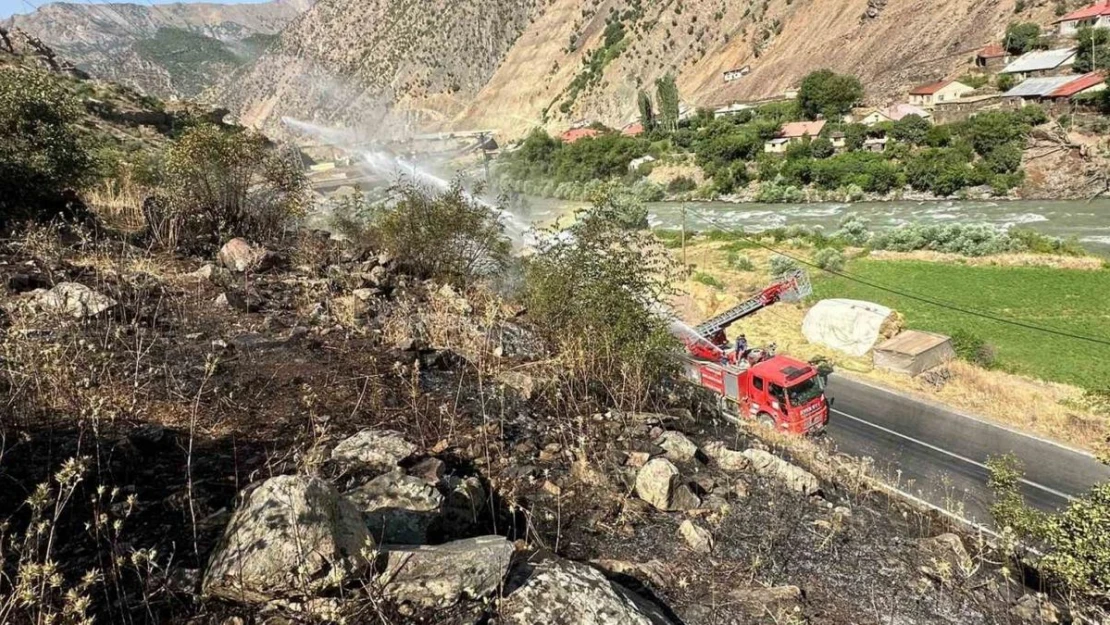 Hakkari-Van kara yolu yakınında anız yangını