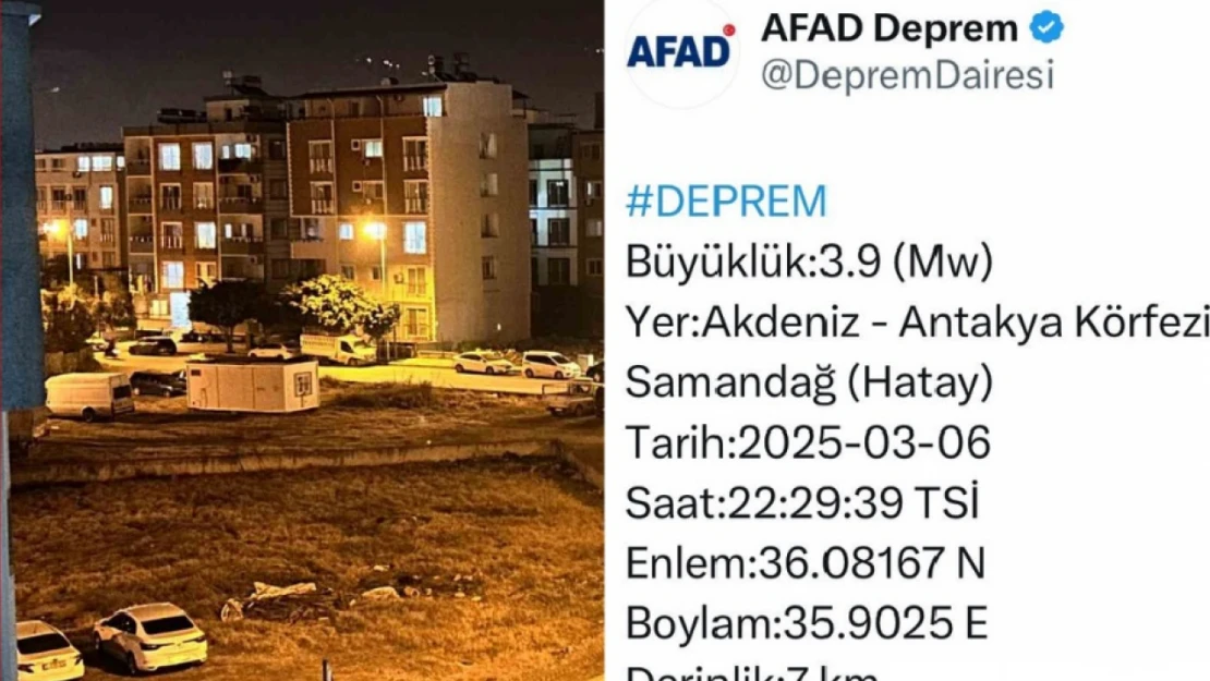 Hatay'da 3.9 büyüklüğünde deprem