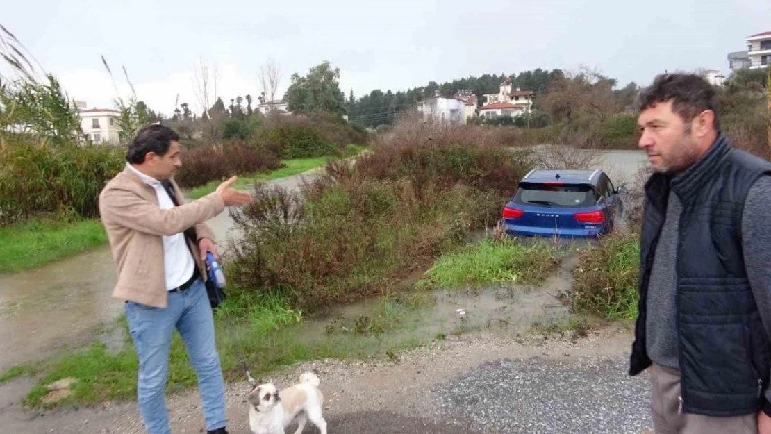 Havlayan köpeği dikkatini dağıtınca şarampole uçarak suya daldı