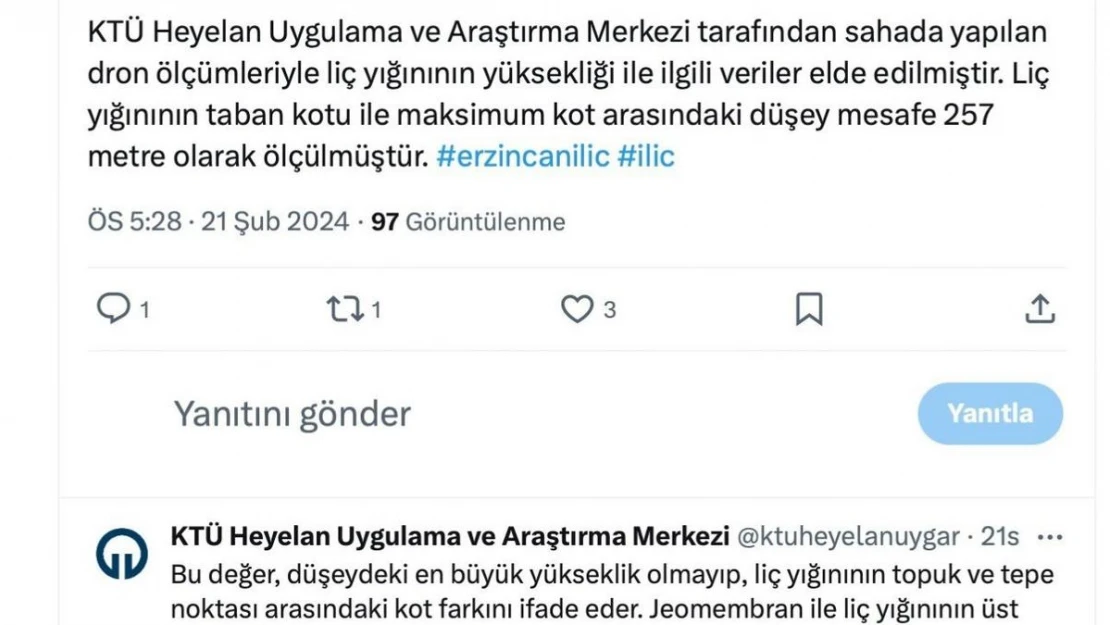 İliç'te liç yüksekliği sınırı aşıldı bilgisi kaynağından düzeltildi