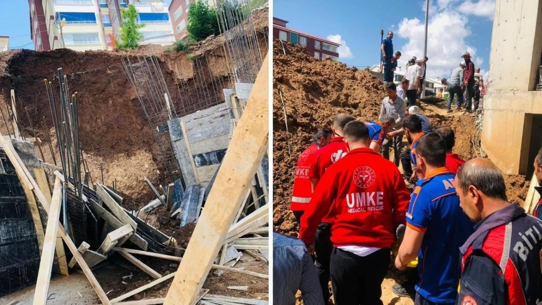 Bitlis'te inşaatta toprak kaydı... Yaralı işçiler var