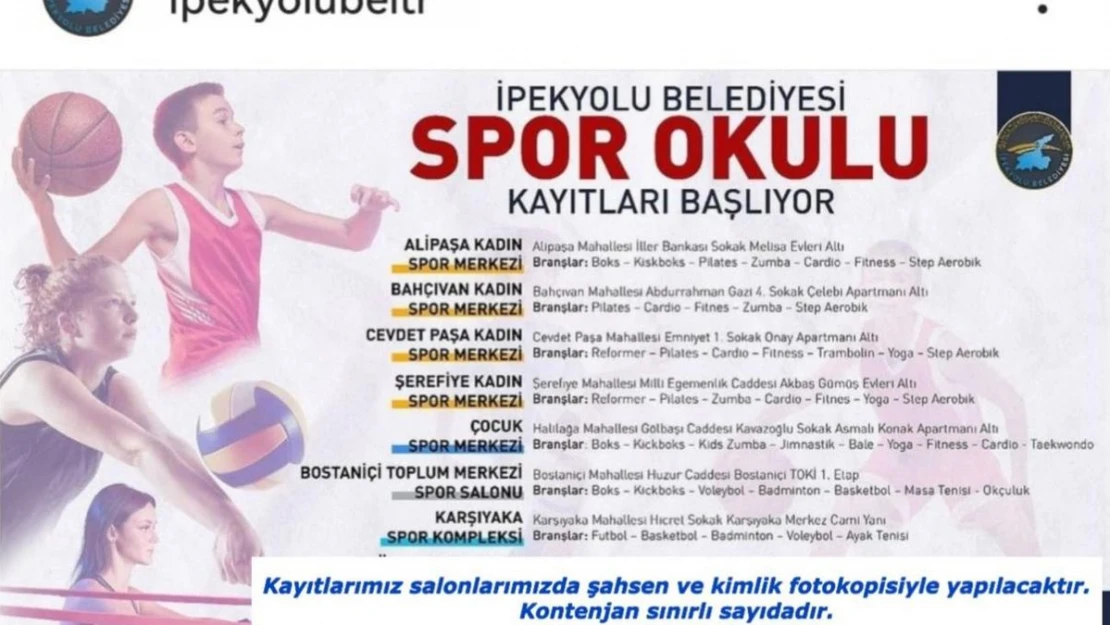 İpekyolu Belediyesinin yeni dönem spor okulu kayıtları başlıyor