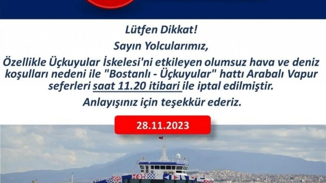 İzmir'de arabalı vapur seferleri iptal edildi