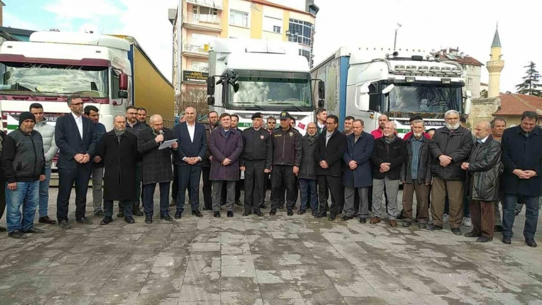 Karaman'dan Filistin'e 4 yardım tırı dualarla uğurlandı