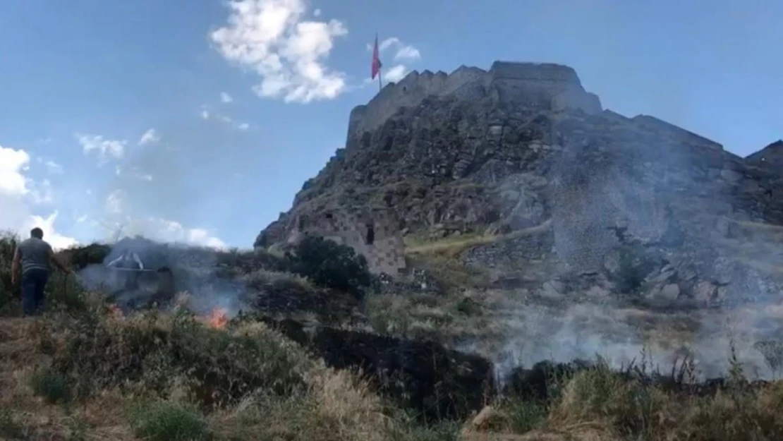 Kars Kalesi'nin etrafındaki otları ateşe verdiler