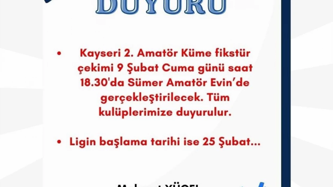 Kayseri'de 2. Küme fikstürü yarın çekilecek