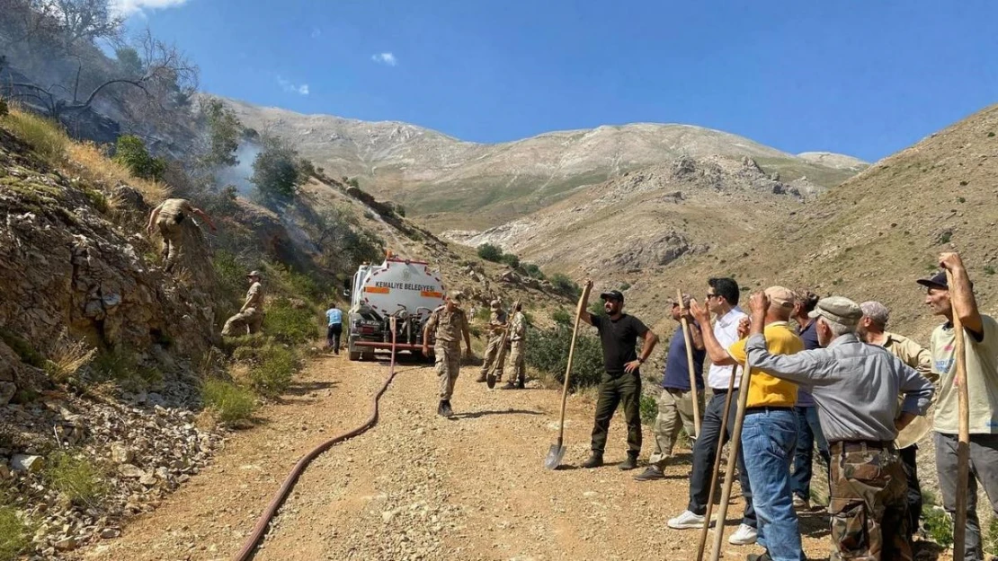 Kemaliye'de çıkan ot yangını büyümeden söndürüldü