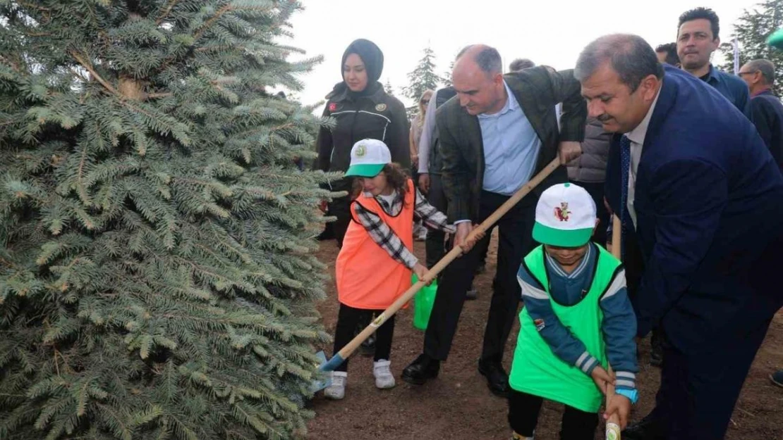 Konya'da 100. Yıl Cumhuriyet Ormanında fidanlar toprakla buluşturuldu