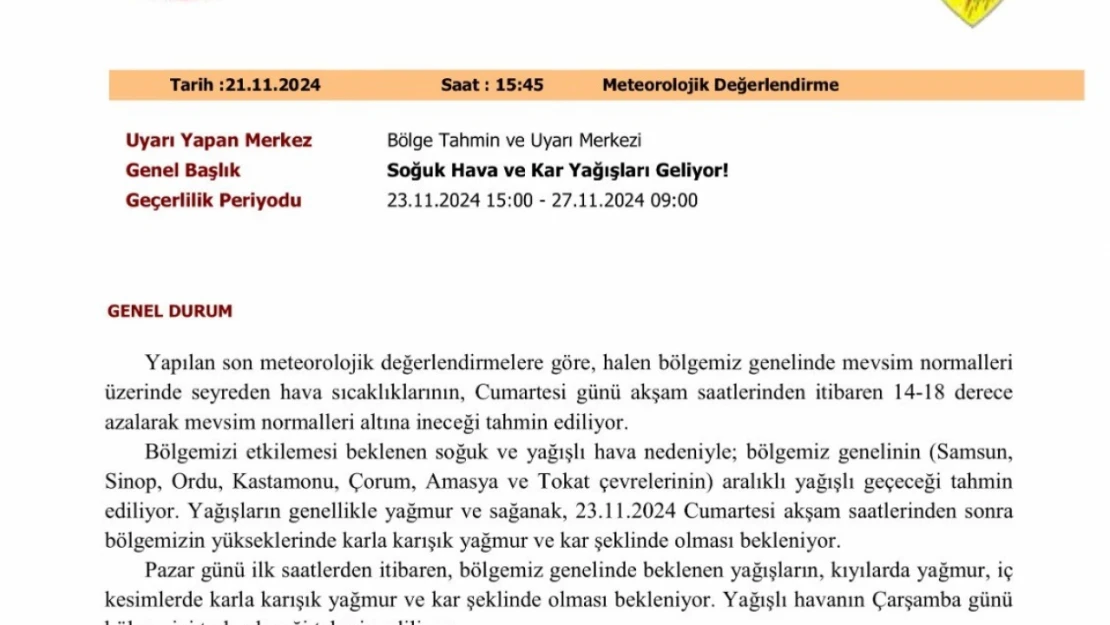 Meteoroloji'den 7 il için soğuk hava ve kar uyarısı