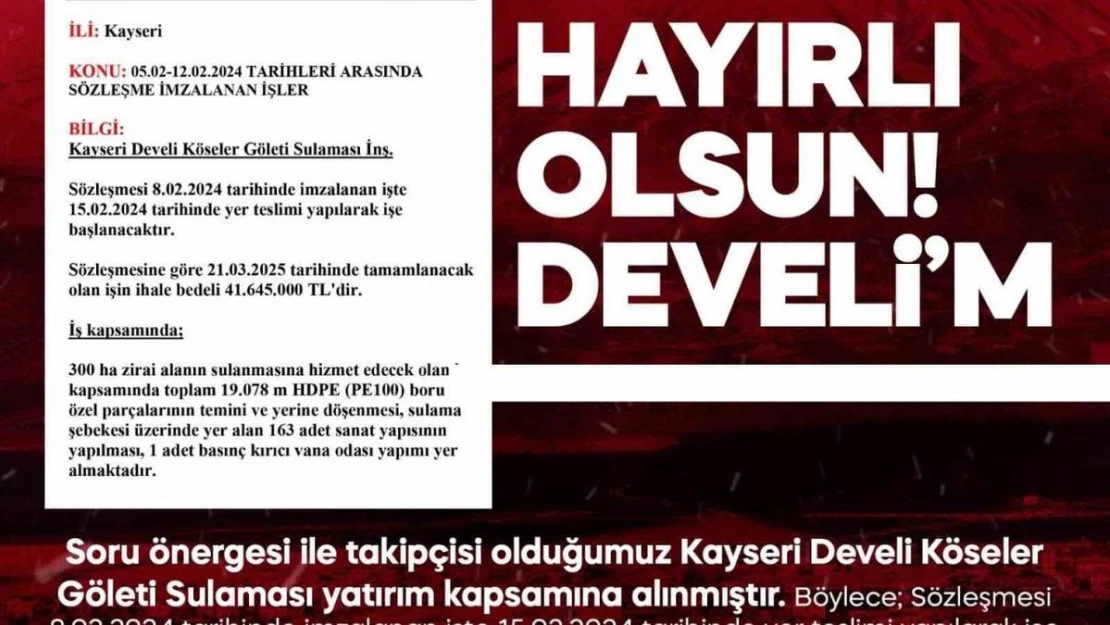 MHP'li Ersoy'dan Develi'ye müjde