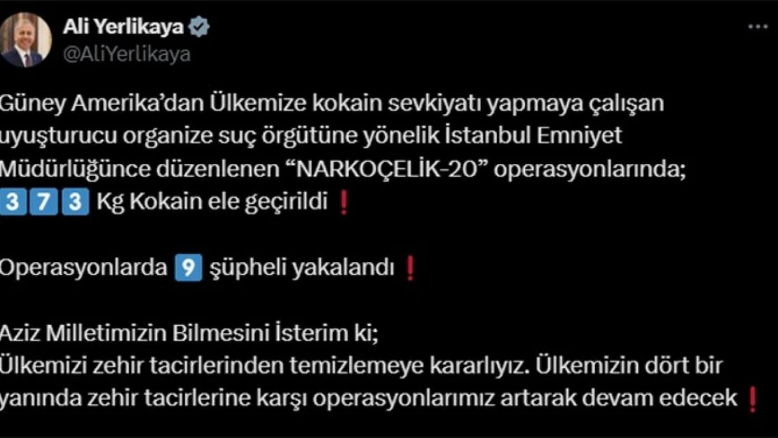 Narkoçelik-20 operasyonlarında 373 kilo kokain ele geçirildi