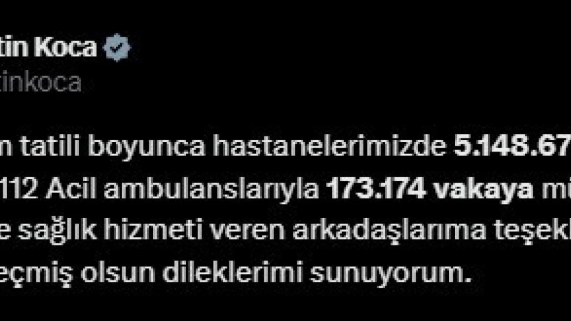 Ramazan Bayramı tatili boyunca 5 milyon 148 bin 676 acil servis hizmeti verildi