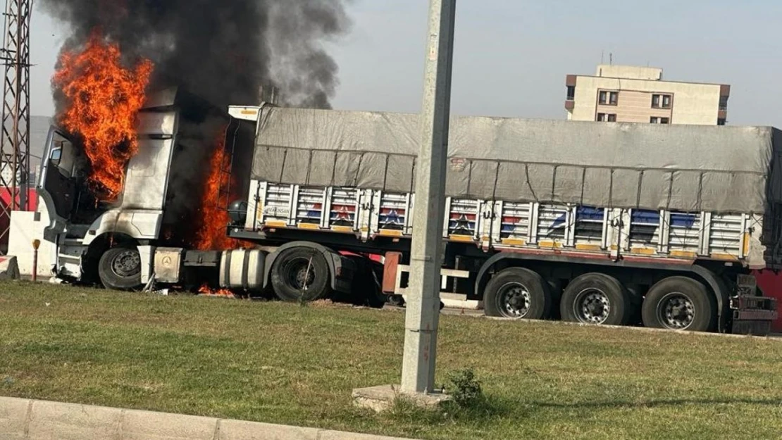 Şırnak'ta freni boşalan kömür yüklü kamyon bariyerlere çarparak yandı