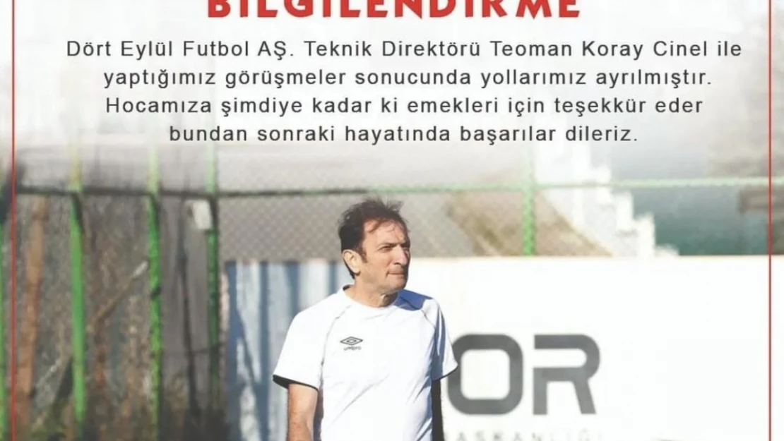 Sivas Dört Eylül Futbol'da, Teknik Direktör Teoman Koray Cinel ile yollar ayrıldı