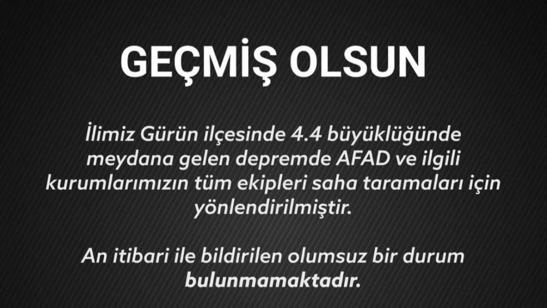 Sivas Valiliği'nden deprem açıklaması: 'An itibari ile bildirilen olumsuz bir durum bulunmamaktadır'