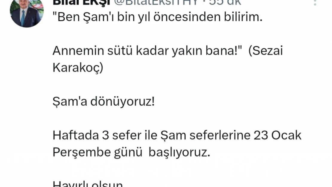 THY Şam seferleri başlıyor