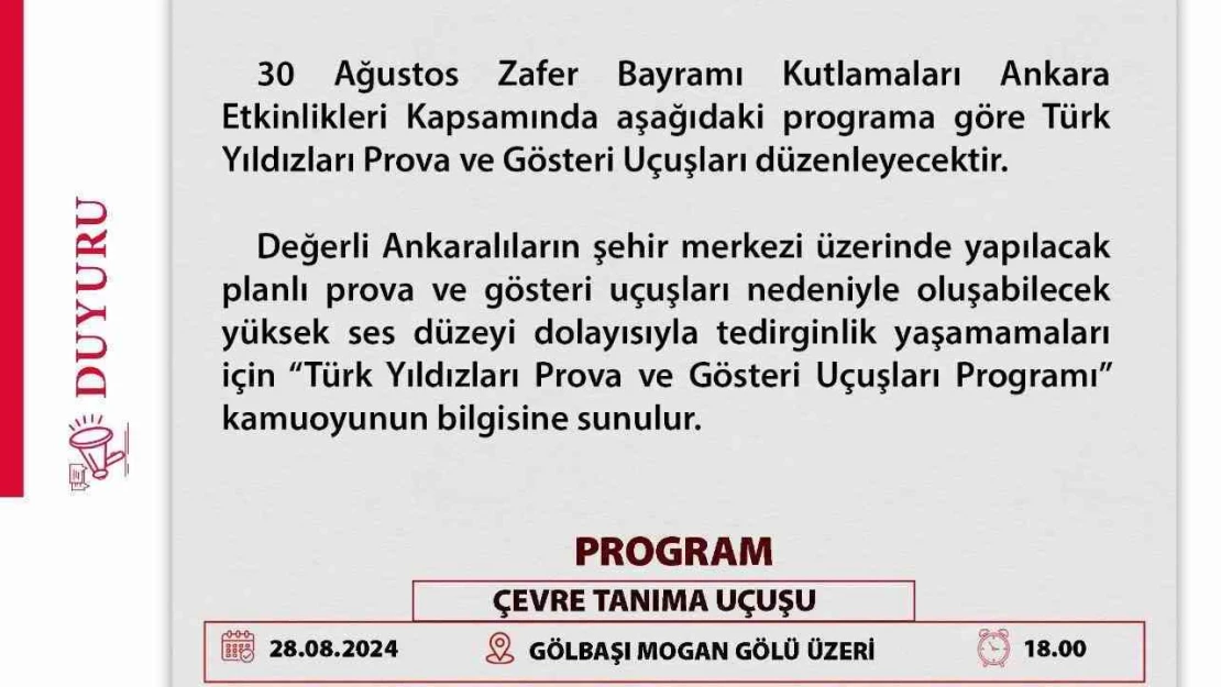 Türk Yıldızları 30 Ağustos'ta Ankara semalarında olacak