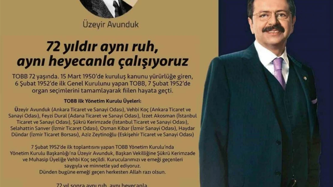 Türkiye Odalar ve Borsalar Birliği 72 yaşında