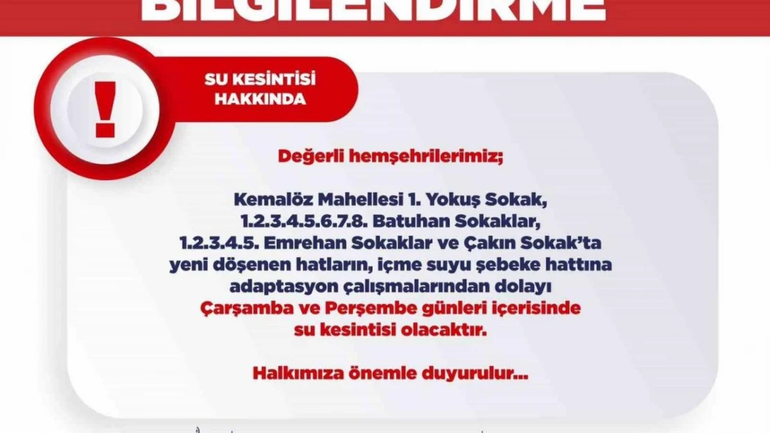 Uşak Belediyesi'nden su kesinti uyarısı