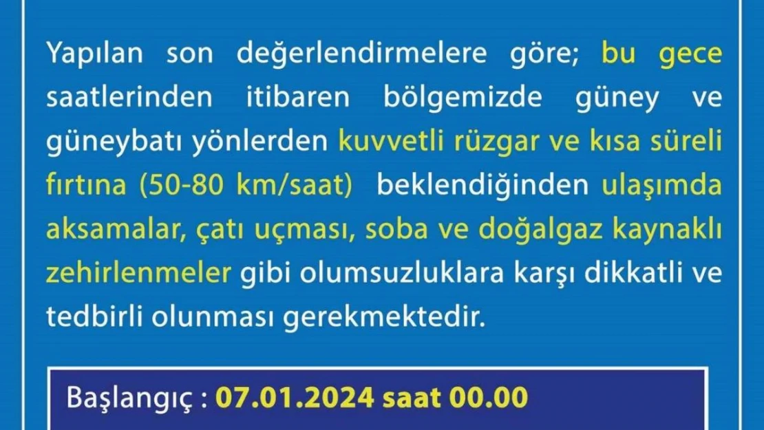 Uşak Valiliğinden fırtına uyarısı