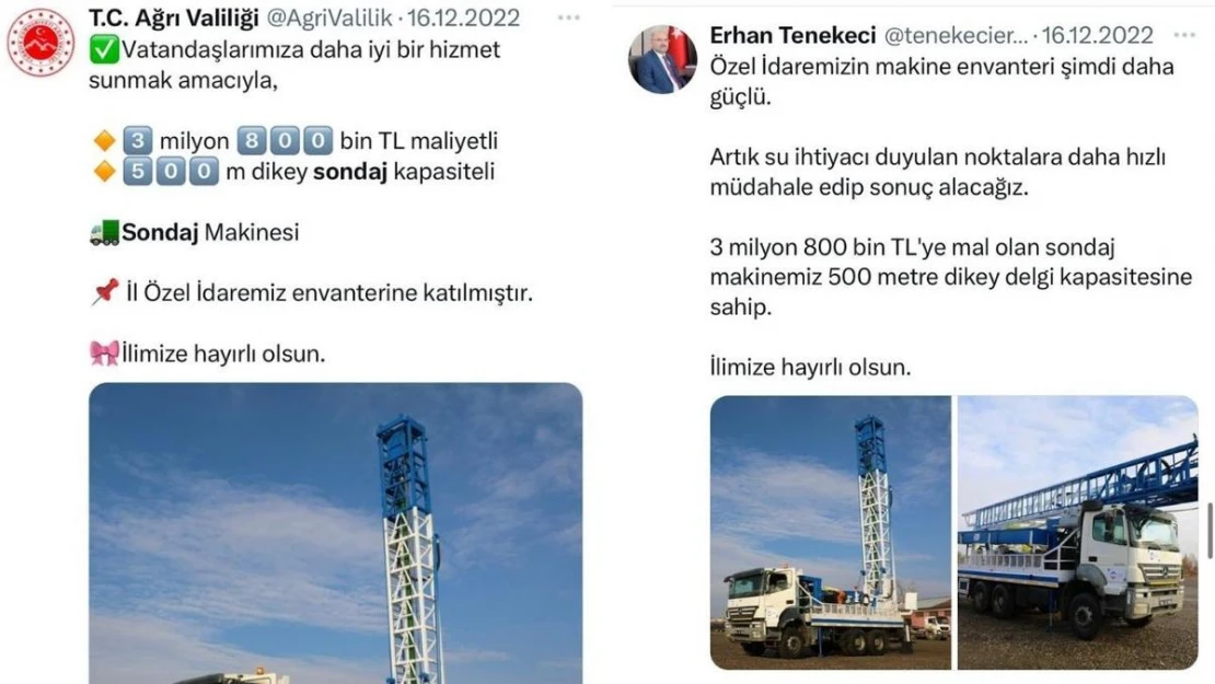 Vali aldı, Özel İdare paylaştı, Ağrı sondaj makinesini yuttu... Nerede bu sondaj makinesi?