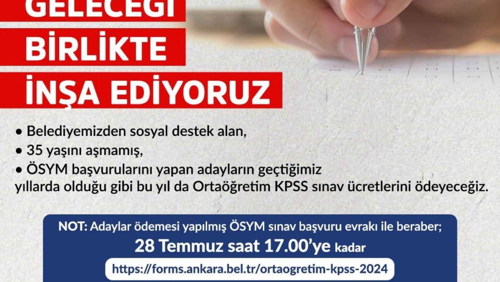 Ankara Büyükşehir, KPSS Ortaöğretim Sınavı'na gireceklerin ücretlerini karşılayacak