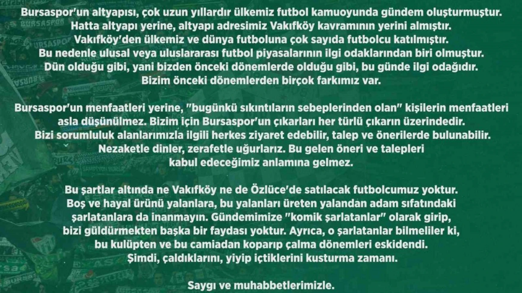 Bursaspor Kulübü: 'Satılacak futbolcumuz yok'