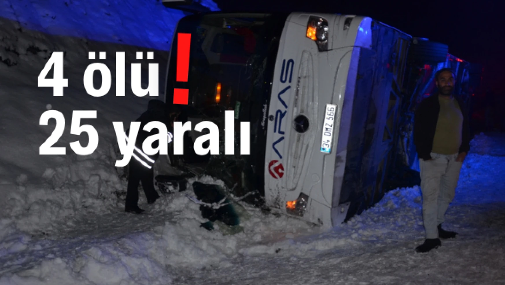 (GÜNCELLEME) Kars'ta yolcu otobüsü devrildi: 25 yaralı, 4 ölü