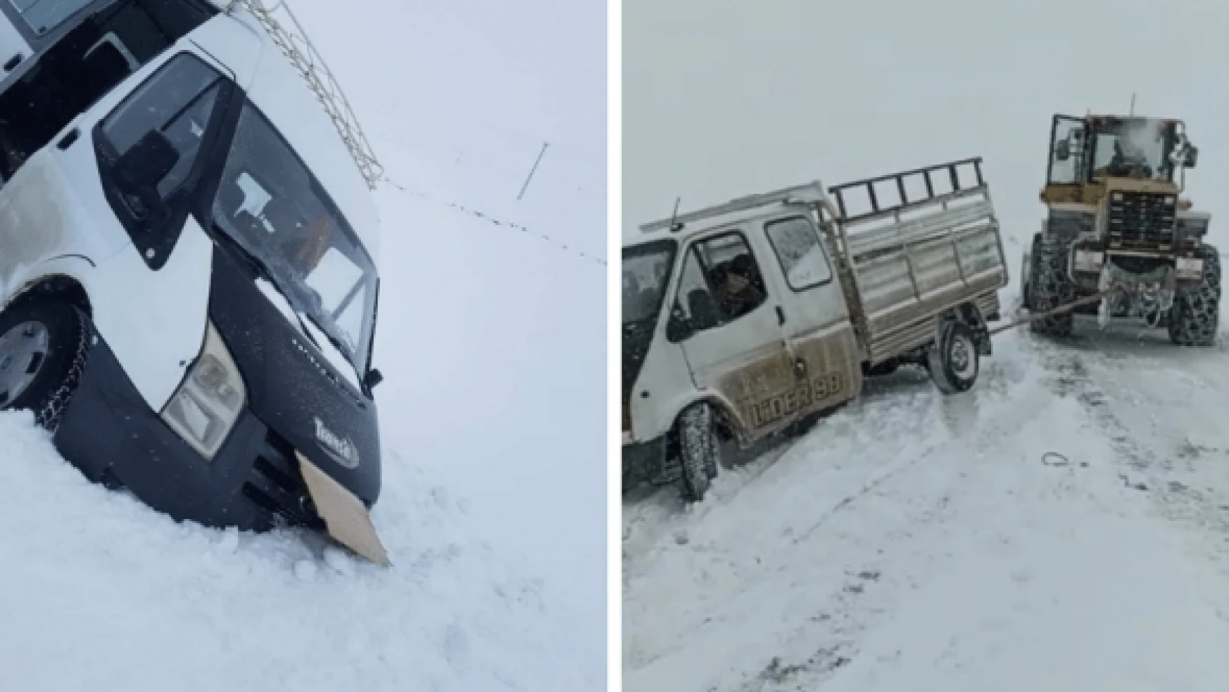Kars'ta kar nedeniyle yolda kalan araçlar kurtarıldı