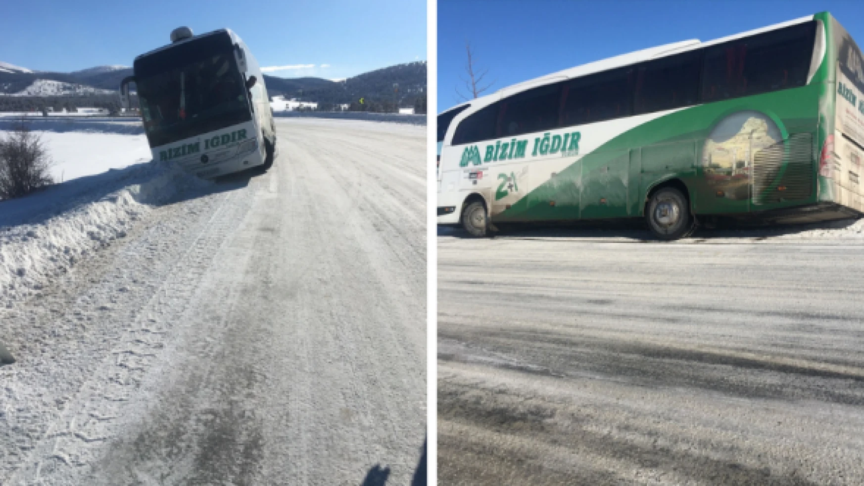 Kars'ta yoldan çıkan otobüs kara saplandı!