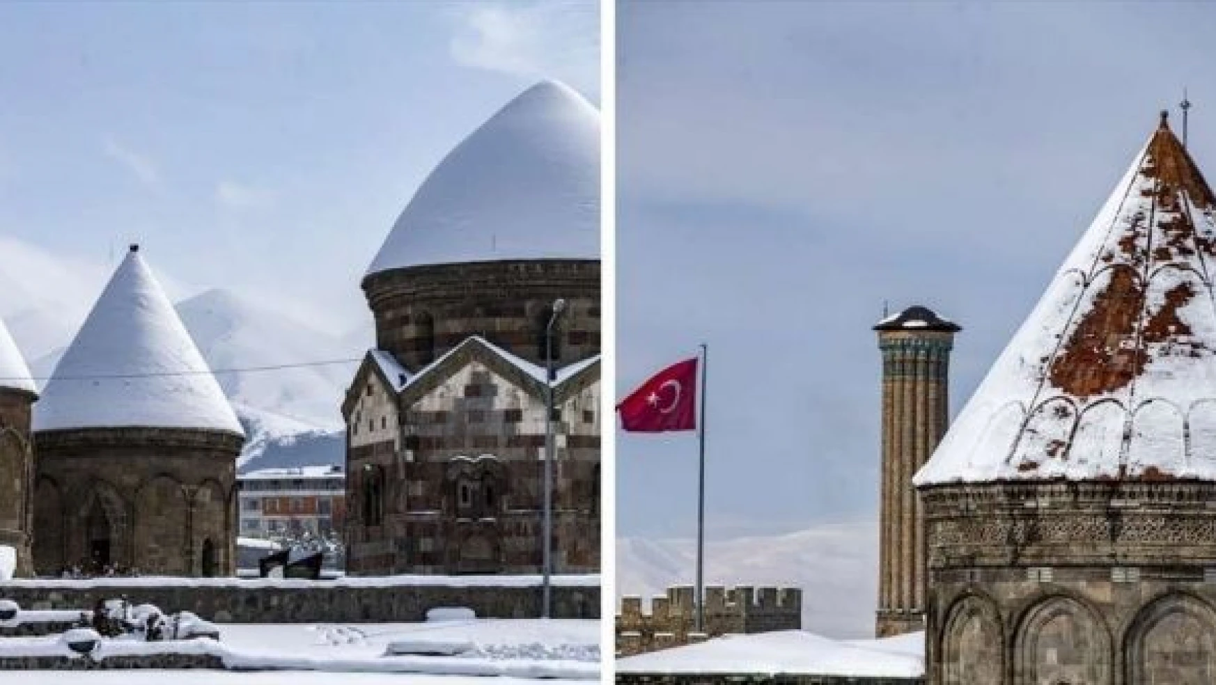 Erzurum'un tarihi beyaza büründü